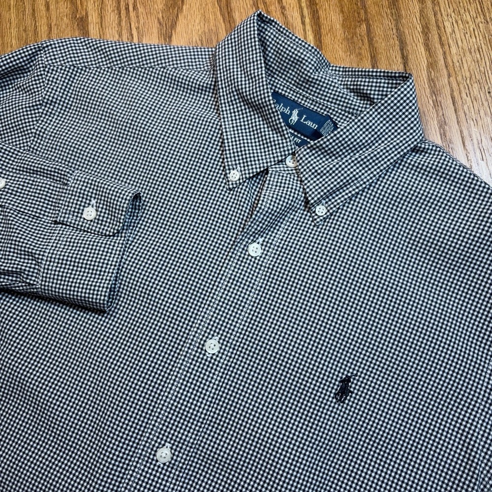Polo Ralph Lauren Shirt Men's Large Custom Fit Black Gingham Button Down